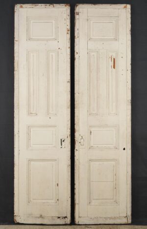 Pocket Doors - Antique Five Panel Wood White Pocket Double Doors 95.5 x 48.75 in.