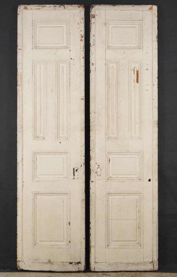 Pocket Doors - Antique Five Panel Wood White Pocket Double Doors 95.5 x 48.75 in.