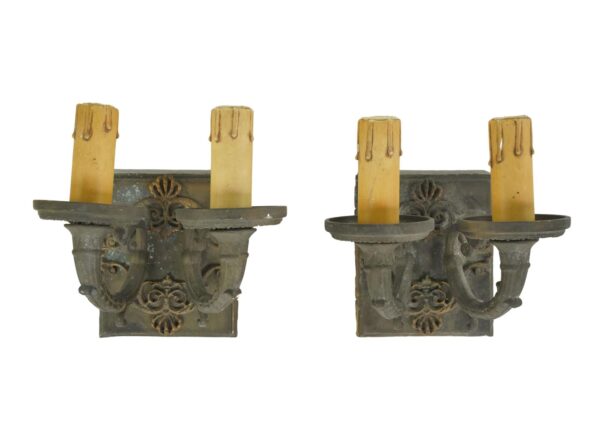 Sconces & Wall Lighting - Pair of European Arts & Crafts Brass Two Arm Wall Sconces