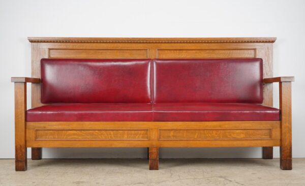 Seating - Reclaimed Mission 86.125 in. Golden Oak Red Vinyl Bench