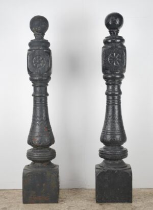 Staircase Elements - Pair of Antique Victorian 48.5 in. Black Cast Iron Newel Posts