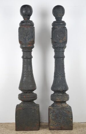 Video of Pair of Antique Victorian 47.5 in. Cast Iron Newel Posts.