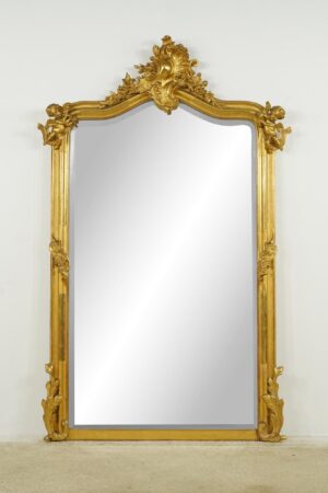 Antique Mirrors - Antique French Louis XV Gilded Wood Overmantel Mirror
