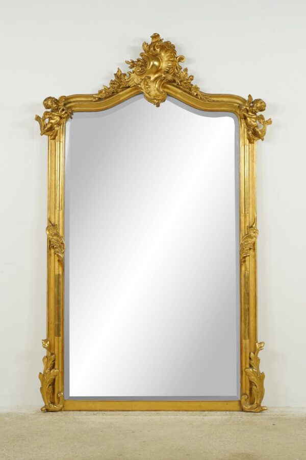 Antique Mirrors - Antique French Louis XV Gilded Wood Overmantel Mirror