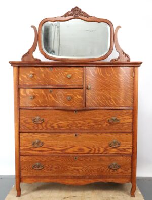Bedroom - 1900s Victorian Oak Serpentine Bonnet Dresser