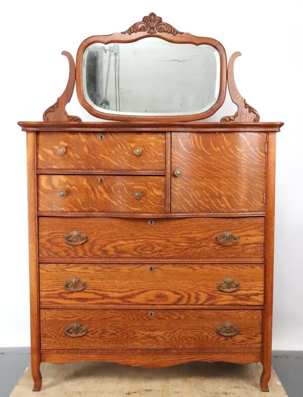 Bedroom - 1900s Victorian Oak Serpentine Bonnet Dresser