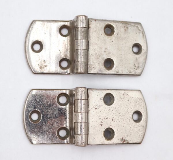 Cabinet & Furniture Hinges - Pair of Antique Nickel Plated Brass Offset Ice Box Hinges