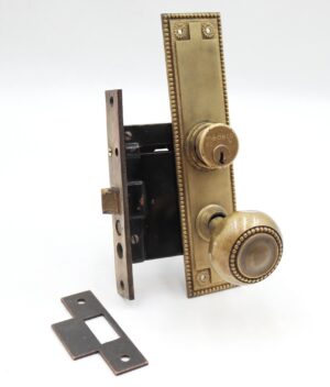 Door Knob Sets - Vintage Solid Brass Beaded Entry Door Knob Set