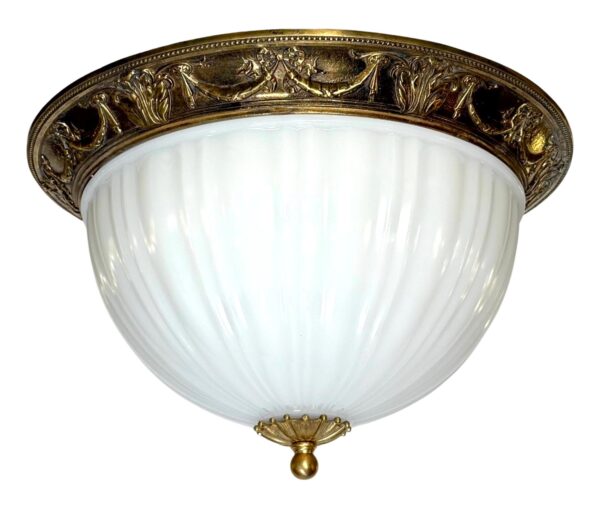 Flush & Semi Flush Mounts - Restored Traditional 18 in. White Glass Dome Brass Flush Mount Light