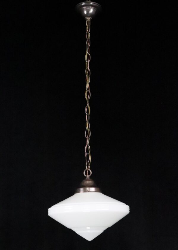 Globes - Restored Art Deco Opaline Glass Flying Saucer Pendant Light