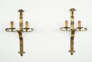 Sconces & Wall Lighting - Pair of European Spanish Revival Wrought Iron Wall Sconces