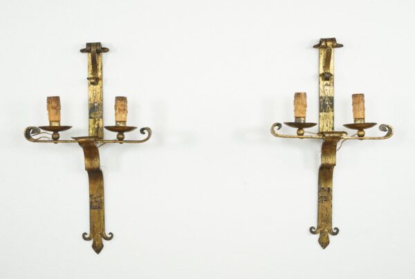 Sconces & Wall Lighting - Pair of European Spanish Revival Wrought Iron Wall Sconces