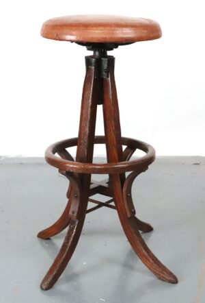 Seating - Antique Industrial Adjustable Oak Drafting Stool