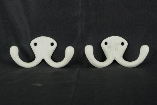 Single Hooks - Pair of Vintage European White Ceramic Wall Hooks