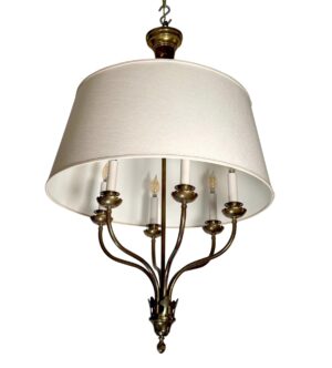 Up Lights - Restored Six Arm Brass Drum Shade Chandelier