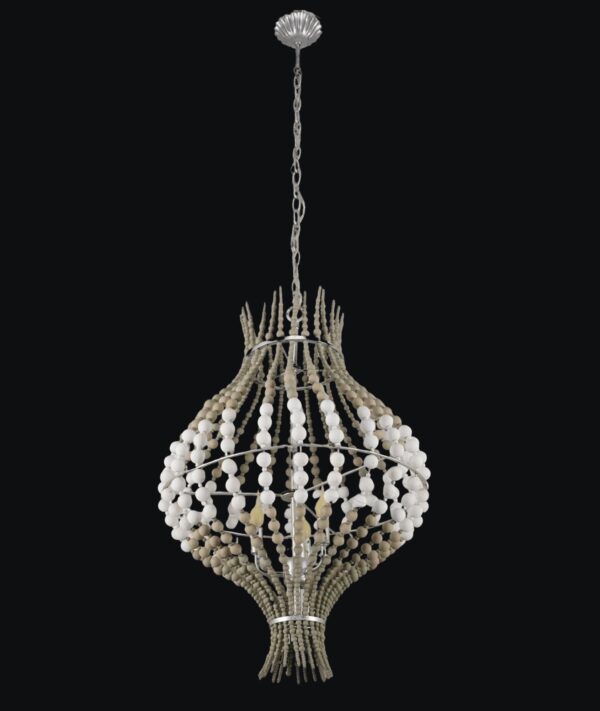 Up Lights - Vintage Bohemian Wood Beads Brushed Steel Chandelier