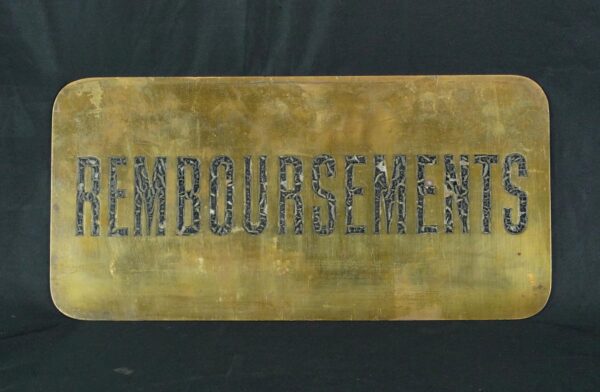 Vintage Signs - 1950s Brass French Reimbursements Bank Sign