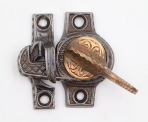 Window Hardware - Antique Eastlake Cast Iron & Brass Window Sash Lock