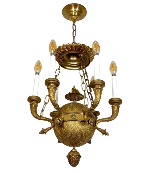 Chandeliers - Restored Antique Empire Bronze Ormolu Six Light Chandelier