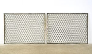 Fencing, Railings & Posts - Pair of Reclaimed Industrial Steel Mesh Security Panels 41.5 x 31 in.