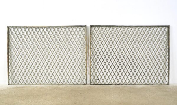 Fencing, Railings & Posts - Pair of Reclaimed Industrial Steel Mesh Security Panels 41.5 x 31 in.