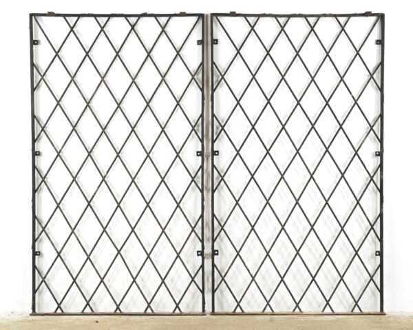 Fencing, Railings & Posts - Pair of Reclaimed Industrial Wrought Iron Security Panels 36.75 x 64.375 in.