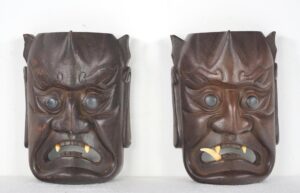 Other Wall Art - Pair of Vintage Japanese Hand Carved Wooden Masks