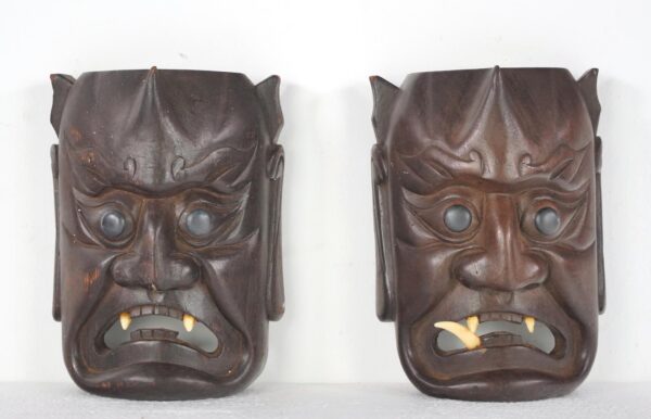 Other Wall Art - Pair of Vintage Japanese Hand Carved Wooden Masks