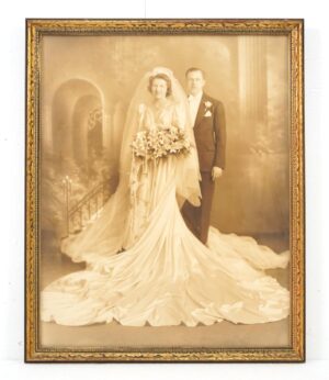 Photographs - Antique Wood Framed Sepia Wedding Portrait