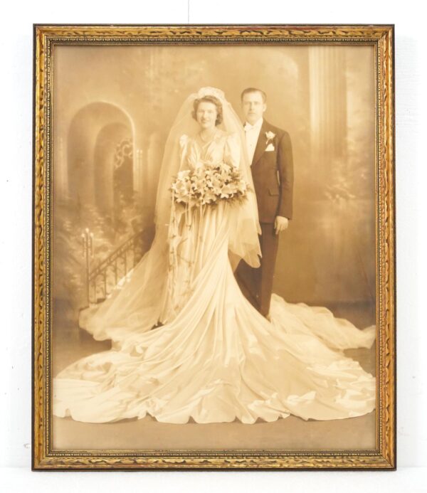 Photographs - Antique Wood Framed Sepia Wedding Portrait