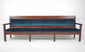 Seating - Traditional 114.75 in. Blue Velvet Walnut Settee Bench