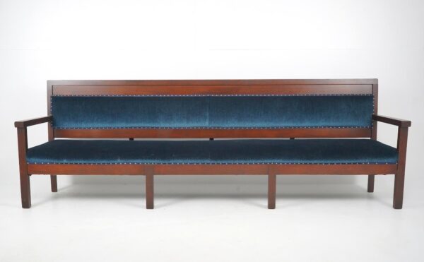 Seating - Traditional 114.75 in. Blue Velvet Walnut Settee Bench