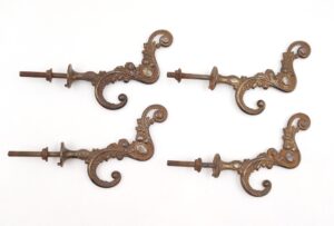 Single Hooks - Antique Victorian Brass Plated Cast Iron Hall Tree Hook Set