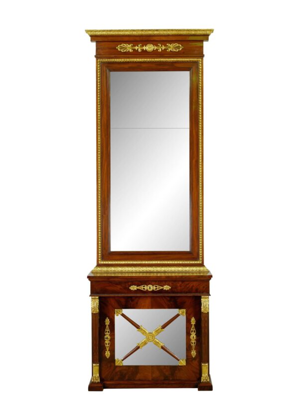 Antique Furniture - Antique French Empire Mahogany Gilt Brass Pier Mirror