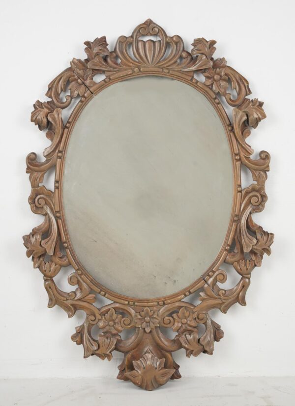 Antique Mirrors - Vintage French Provincial Oval Wood Wall Mirror