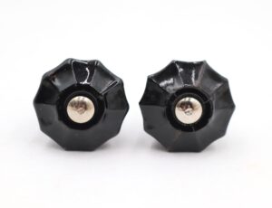 Cabinet & Furniture Knobs - Pair of Vintage 1.125 in. Fluted Black Glass Cabinet Knobs