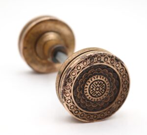 Door Knobs - Pair of Antique Vernacular Bronze Passage Door Knobs
