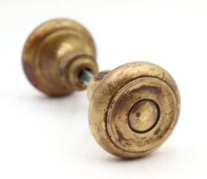 Door Knobs - Pair of Vintage 1.875 in. Raised Concentric Brass Passage Door Knobs