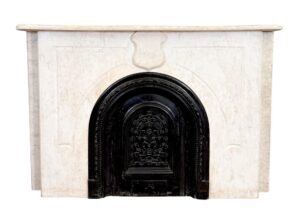 Marble Mantels - Antique Victorian Arched White Carrara Marble Fireplace Mantel