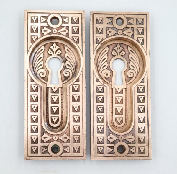 Pocket Door Hardware - Pair of Antique Bronze Aesthetic Recessed Pocket Door Plates