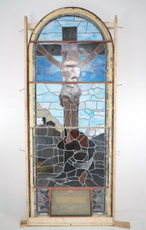 Religious Stained Glass - Antique Arched Religious Stained Glass Church Window 59 x 149 in.