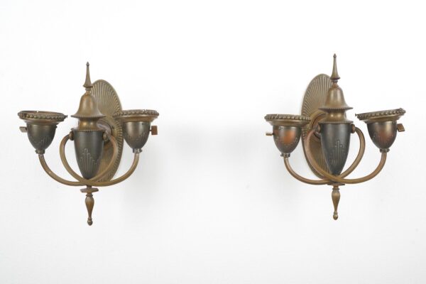 Sconces & Wall Lighting - Pair of Antique Art Deco Bradley & Hubbard Bronze Wall Sconces