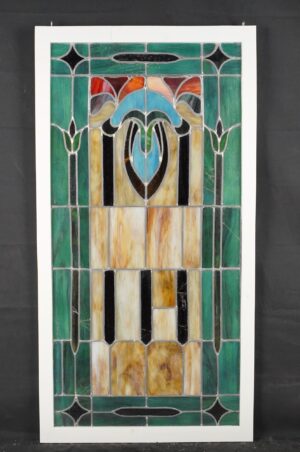 Stained Glass - Antique Art Nouveau Wood Framed Stained Glass Window