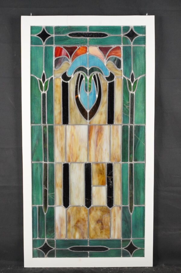 Stained Glass - Antique Art Nouveau Wood Framed Stained Glass Window