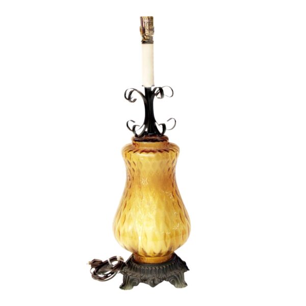 Table Lamps - 1970s Spanish Revival Amber Glass & Wrought Iron Table Lamp