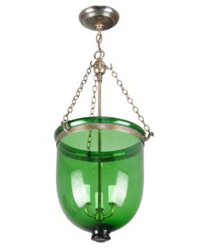Video of Antique 13 in. Green Hand Blown Crystal Bell Jar Pendant Light.