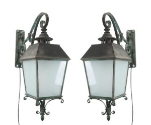 Wall & Ceiling Lanterns - Pair of French Bronze Exterior Lantern Wall Sconces