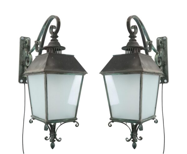 Wall & Ceiling Lanterns - Pair of French Bronze Exterior Lantern Wall Sconces
