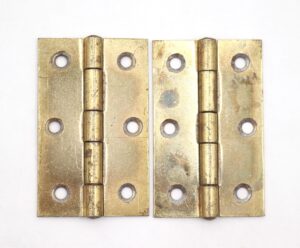 Cabinet & Furniture Hinges - Pair of Vintage 1.875 x 3 in. Brass Plated Steel Cabinet Door Hinges