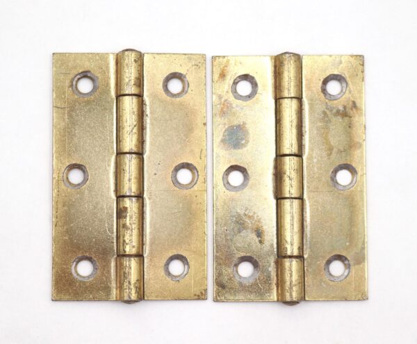 Cabinet & Furniture Hinges - Pair of Vintage 1.875 x 3 in. Brass Plated Steel Cabinet Door Hinges